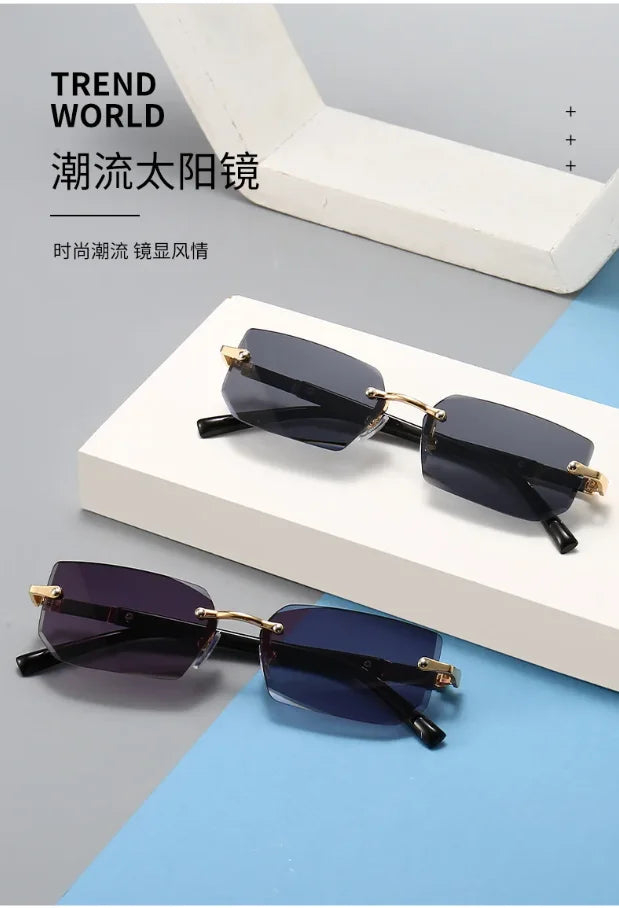 Rimless Sunglasses Rectangle Fashion Popular Women Men Shades Small Square Sun Glasses For Female Male Summer Traveling Glasses