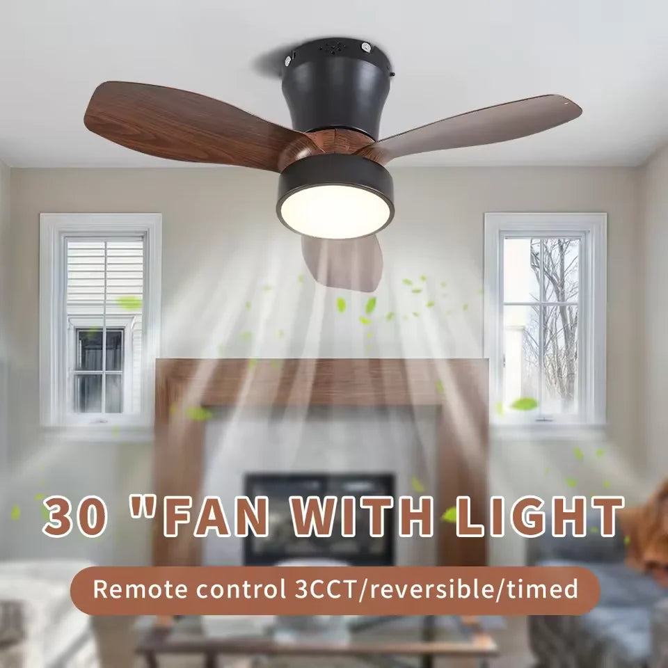 Ceiling Fan Light with Remote Control Lighting Ceiling Small Three Leaf for Bedroom Dining Room Kitchen Garage LED Fan Light