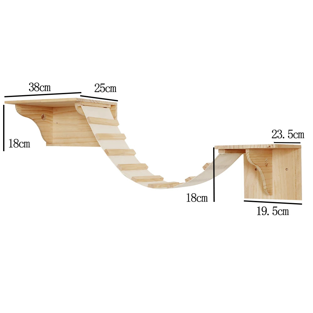 Wall Mounted Cat Tree with Sisal Scratching Post, Climbing Ladder, Jumping Platform and Hammock, creating a fun place for cats!