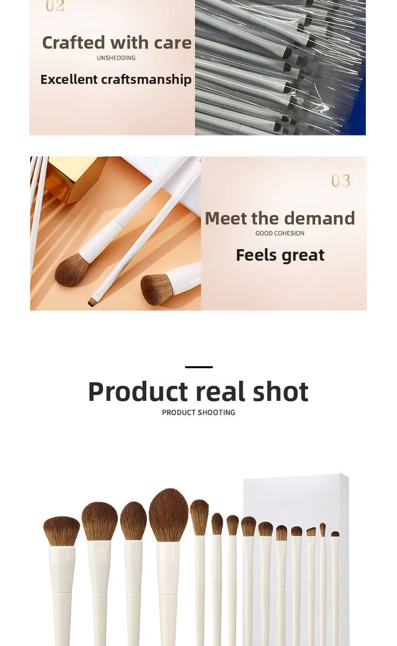 14Pcs Makeup Brush Set White Wooden Handle Synthetic Foundation Brush Powder Contour Eyeshadow Liner Blending Highlight