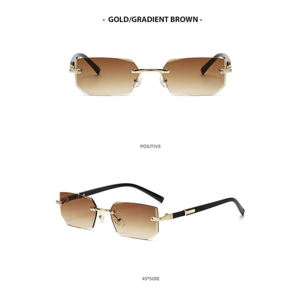 Trendy Rimless Small Rectangle Sunglasses Men Women Fashion Luxury Brand Square Frameless Sun Glasses Retro UV400 Shades Goggles
