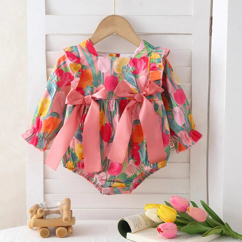 Newborn Romper Chinese Style Ink Painting Newborn Baby Girl Bodysuits +Hat Cotton Girls Jumpsuits Infants Onesie Outfits Clothes