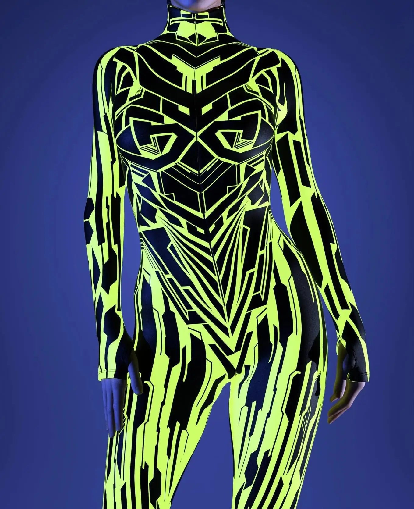 Halloween Costumes for Women 3D Abstract Print Full Body Jumpsuit Sexy Skinny High Neck Zentai Suit for Carnival Cosplay