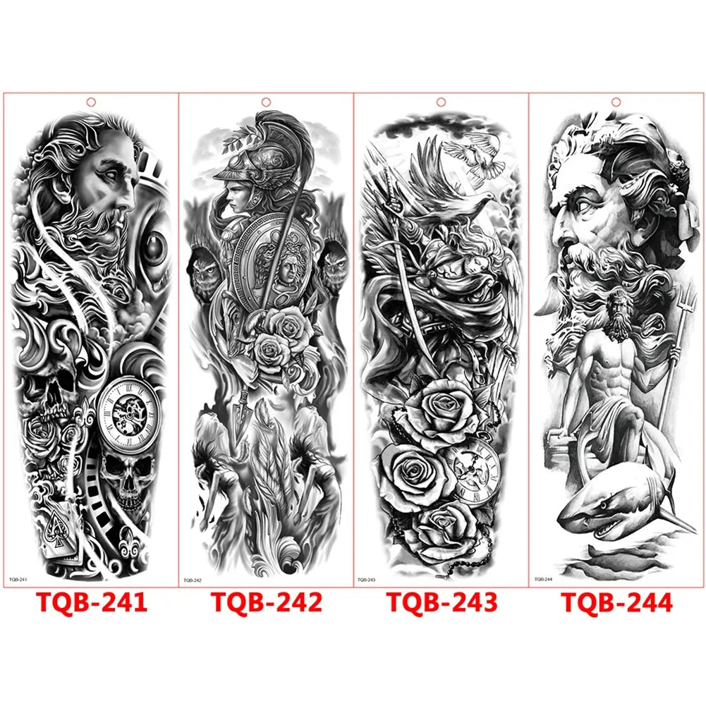 Full-arm Tattoo Stickers With The Crown Of The Virgin Of Jesus And Lion Waterproof Tattoo Stickers