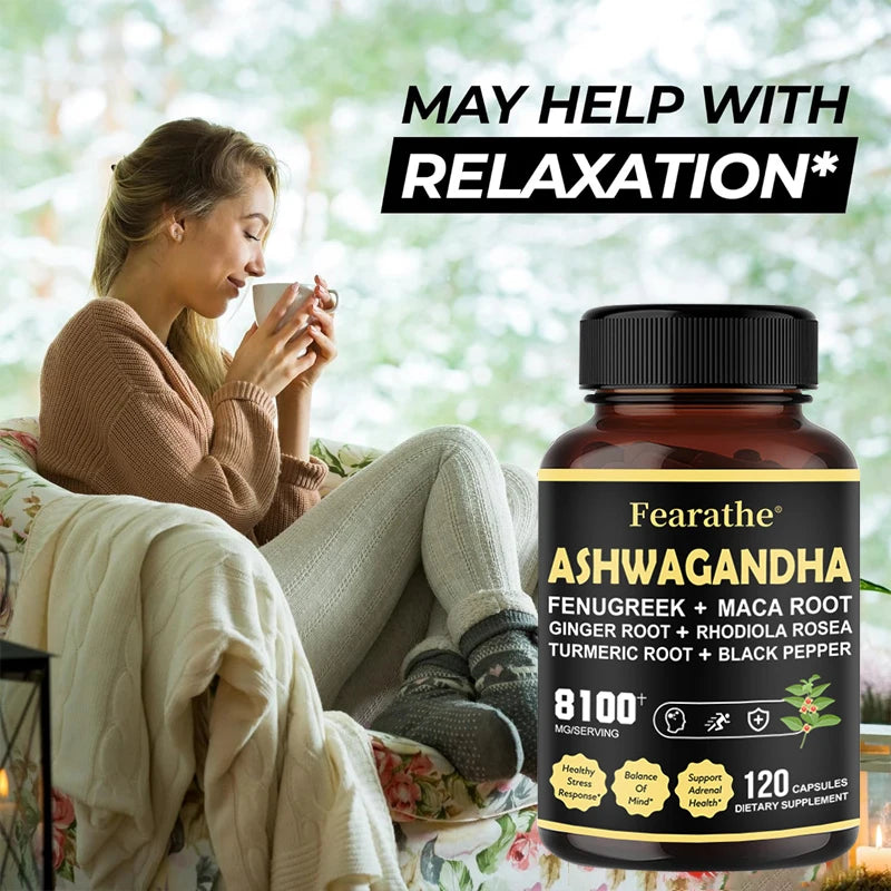 Ashwagandha Capsules - Added Turmeric, Rhodiola Rosea, Ginger, Black Pepper - Strength, Mood & Immune Support