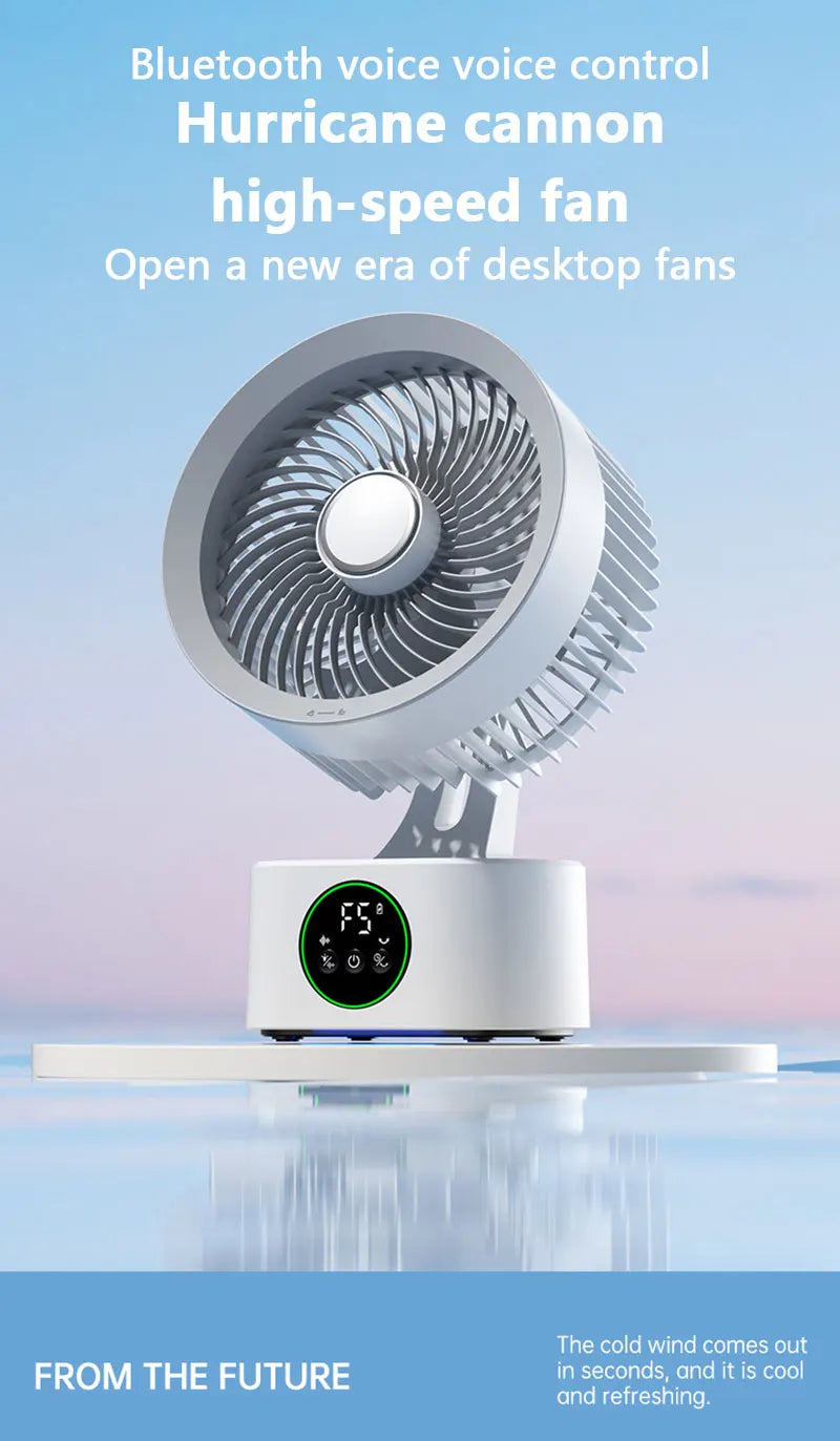 Portable Air Circulation Fan Smart Voice Remote Control USB Rechargeable Desktop Wall-Hanging Shaking Head Fan with Nightlight