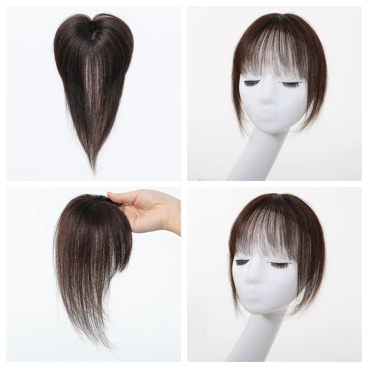 100% Human Hair Blonde Ombre Blunt Cut Wispy Bangs with Sideburns 5x5cm Clip-in Fringe Hairpiece with Top Hair Patch for Daily
