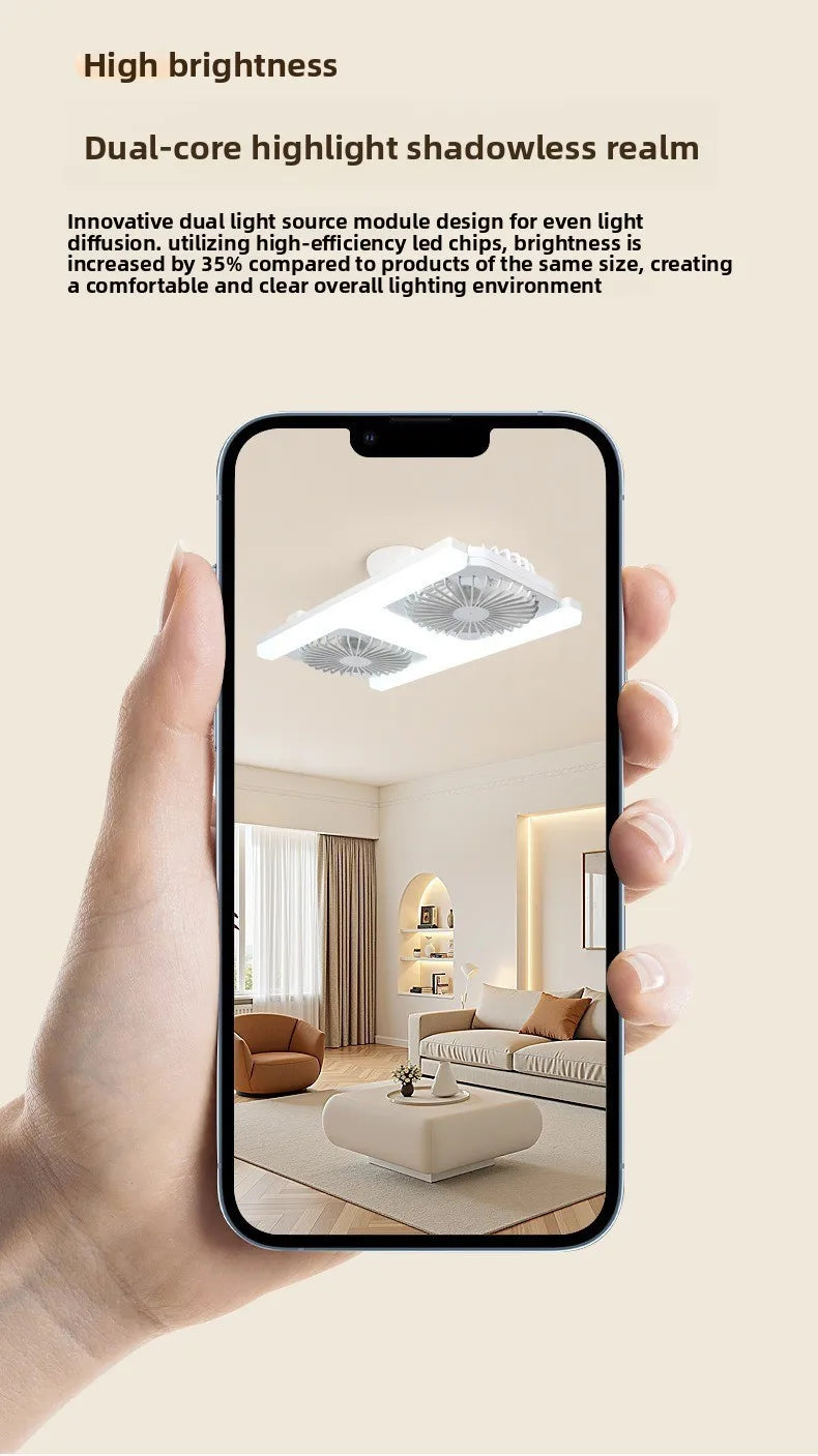 E27 LED Fan Light with Remote Dimming Speed Control Dual Head Silent Fan for Kitchen Bathroom Air Circulation Ceiling Lamp Bulb