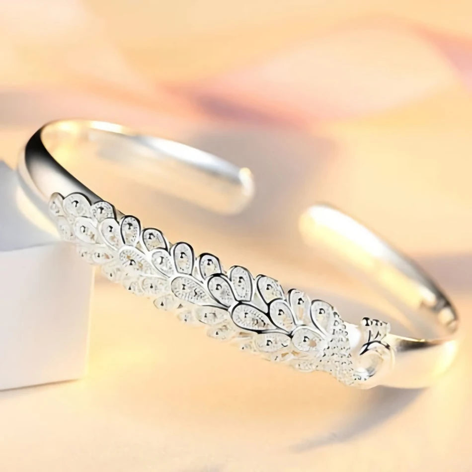 925 sterling silver elegant Peacock opening screen bracelet Bangles for women fashion party wedding Accessories jewelry gift