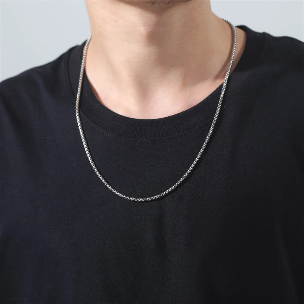 My Shape 10 pcs 60cm Box Chain Necklaces for Men 24 Inch Box Chain 2-3mm Chains Chokers Steel Color Fashion Jewelry Boys Gifts