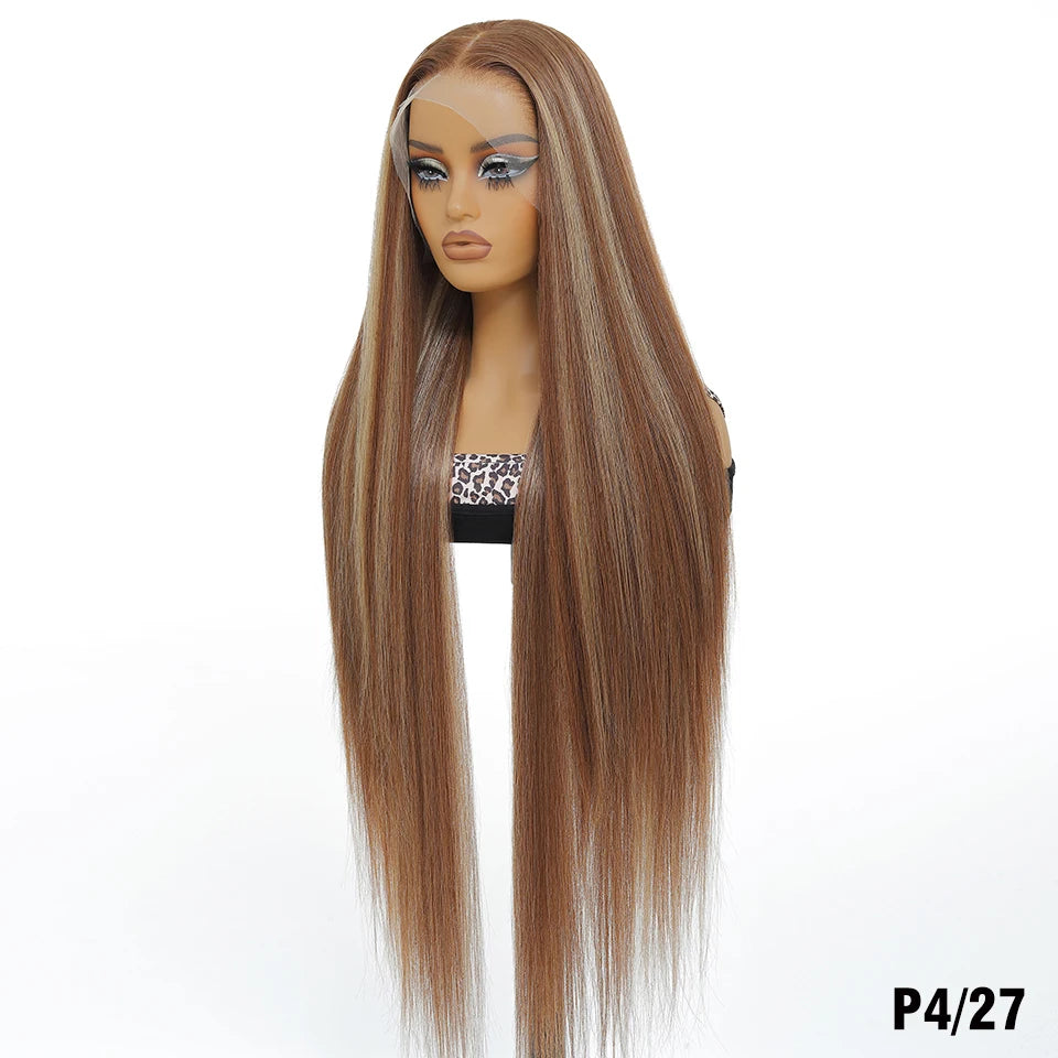 Highlight 13x6 Synthetic Lace Frontal Wigs For Women 40 Inch Long Silky Straight Lace Front Wigs High Quality American Afro Wigs