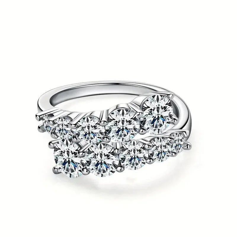 925 Sterling Silver Geometric Design Women Opening Ring Full Sparkling Cubic Zirconia Fashion Party Wedding Luxury Lady Jewelry