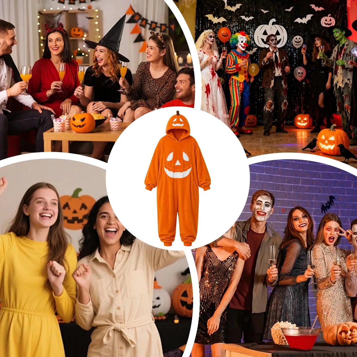 Halloween Pumpkin Costume Soft Breathable Hooded Jumpsuit Halloween Pumpkin Hooded Jumpsuit For Cosplay Concert Party Home
