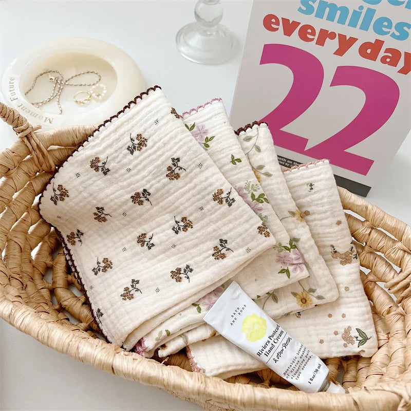 4Pcs Printing Towel Baby Face cloth Bath Towel Handkerchief Cotton Burp Cloth Soft Absorbent Gauze Kindergarten Washcloth 30cm