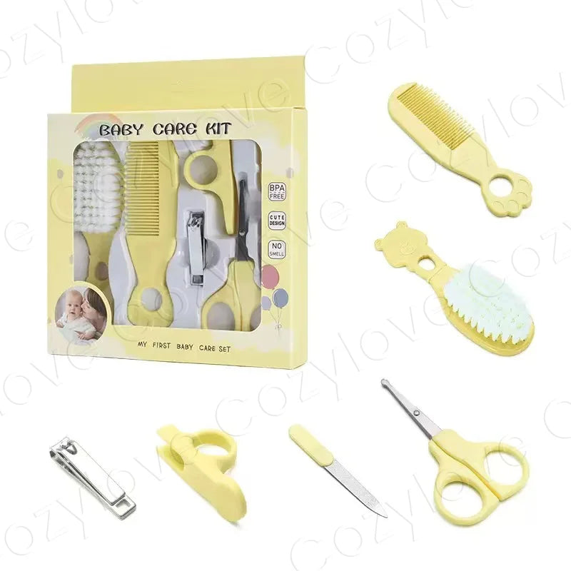5 In 1 Baby Grooming Care Set, BPA Free Newborn Hair Brush Comb Nail Clipper Scissor File Kit, 5 Pastel Colors