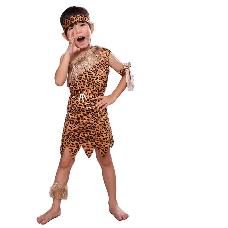Halloween Costume Adult Kids Savage Caveman Costumes African Tribal Hunter Clothing for Girl Performance Costumes Cosplay Dress