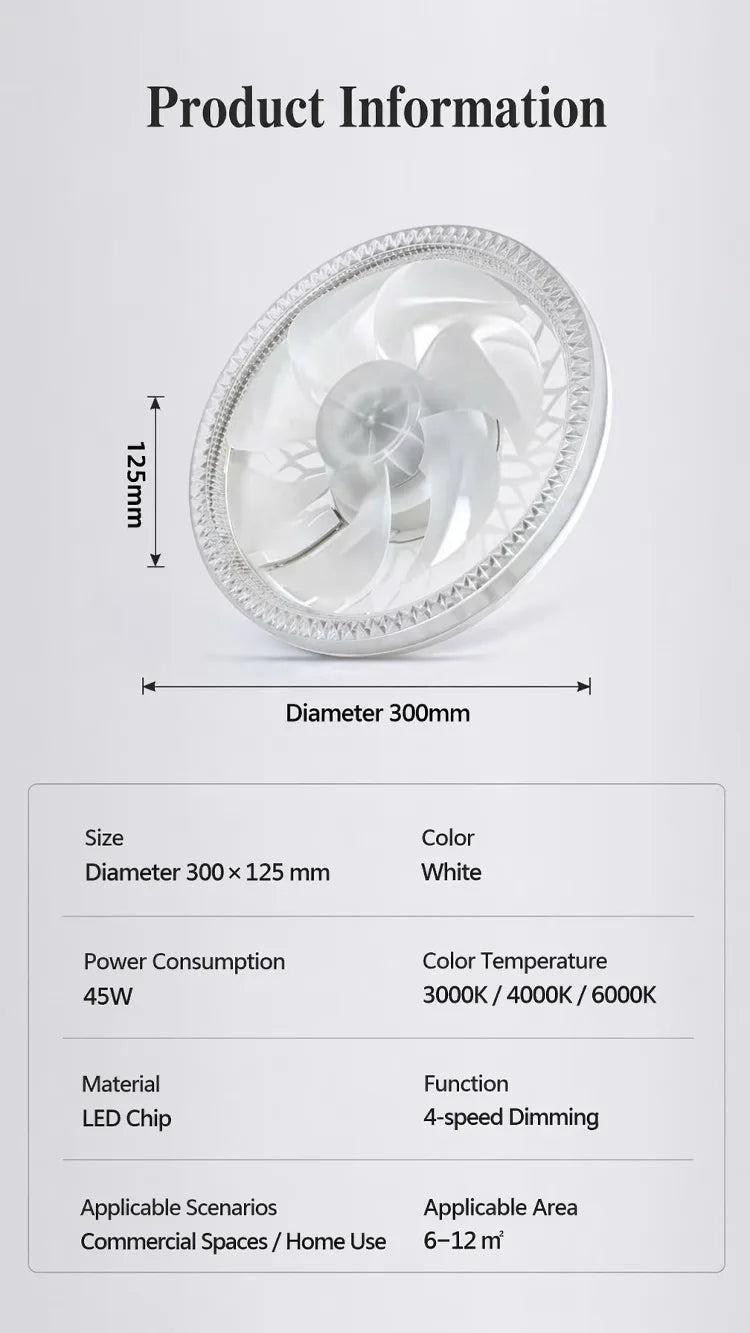 Led Fan Light Smart Remote Control Ceiling Fan With Light E27 For Living Room Converter Base Dimmable 4 Adjustable Wind Speed