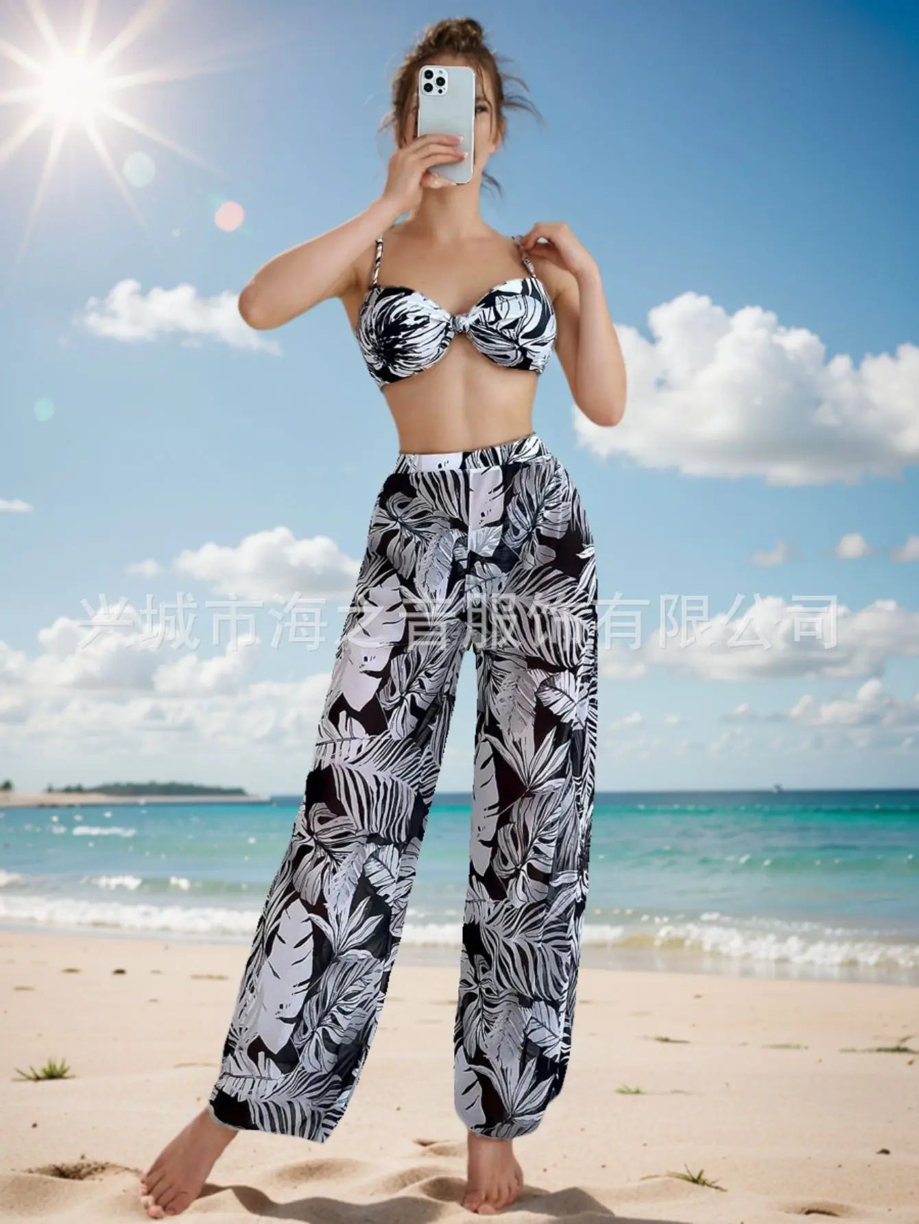 New Swimwear Sexy Bikini Mesh Trousers Three-piece Split Women's Swimsuit