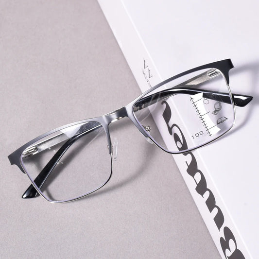 Black Double Color Men Progressive Reading Glasses Multifocal Men's Blue Light Blocking Computer Glasses Big Square Frame +125