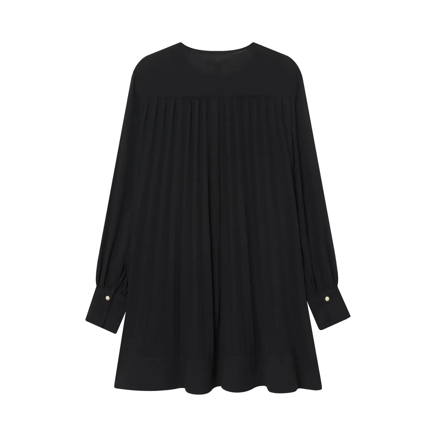 BSAY Autumn New 2025 Women's Lantern Sleeves Round Neck pleated Solid Color Fashion Casual Dress Short Skirt