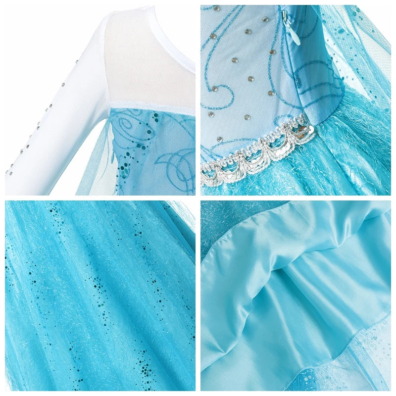 Halloween Birthday Carnival Princess Costume Dress Elsa Anna Snow White Aurora Moana Rapunzel Mermaid Belle for Girls 2-8Y