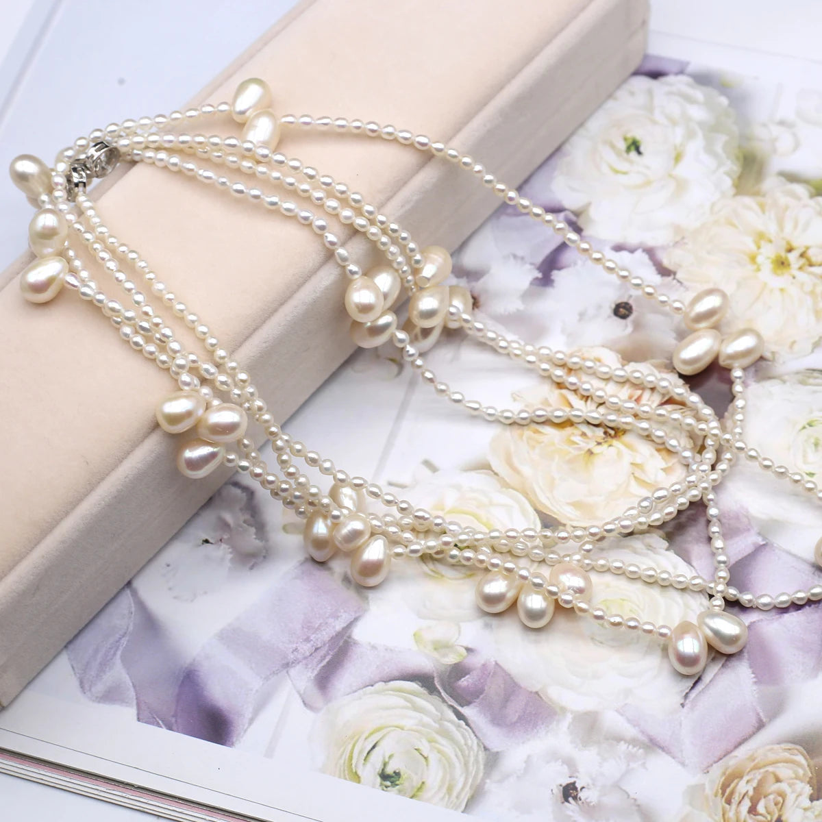 Pearl Long Necklace Natural Freshwater White Pearl Long Sweater Chain Engagement Dress Necklace Women Long Necklace