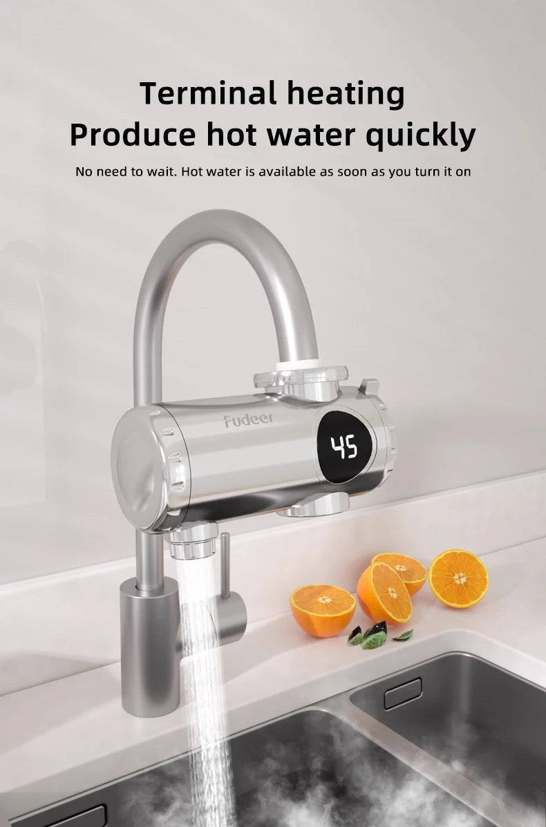 3000W Electric Water Heater Quick Install Instant Heating Faucet Hot and Cold Double Outlet Tap with Temperature Display 220V