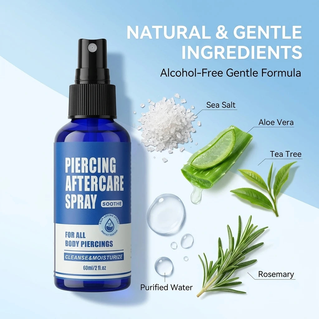 Piercing Aftercare Spray 60ML Saline Fine Mist Ear Nose Septum Belly Button Cartilage Piercing Cleaner Spray Care Supplies Kits