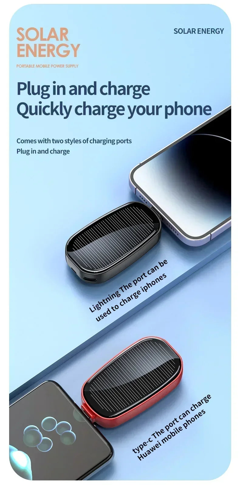 Emergency Solar Mini Portable Power Bank Keychain Portable Charger Small Outdoor Camping External Battery For iPhone and Xiaomi