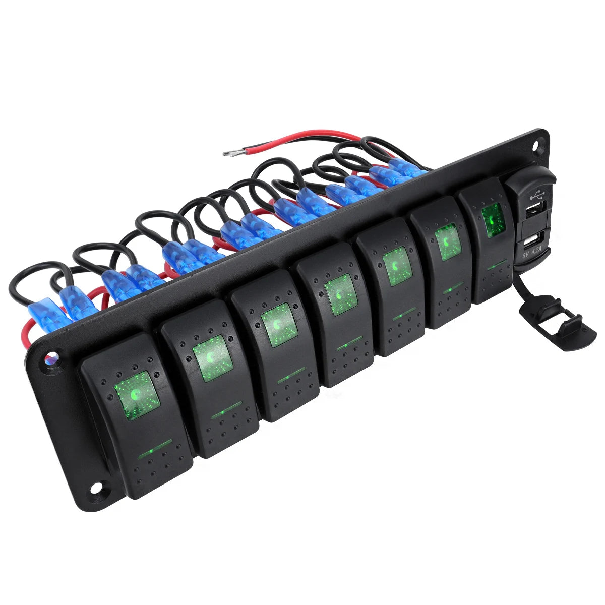 12V 24V DC 3/4/5/6/8 sets of marine control lever switch panel, with 4.8A dual USB charger voltage and sticker, green