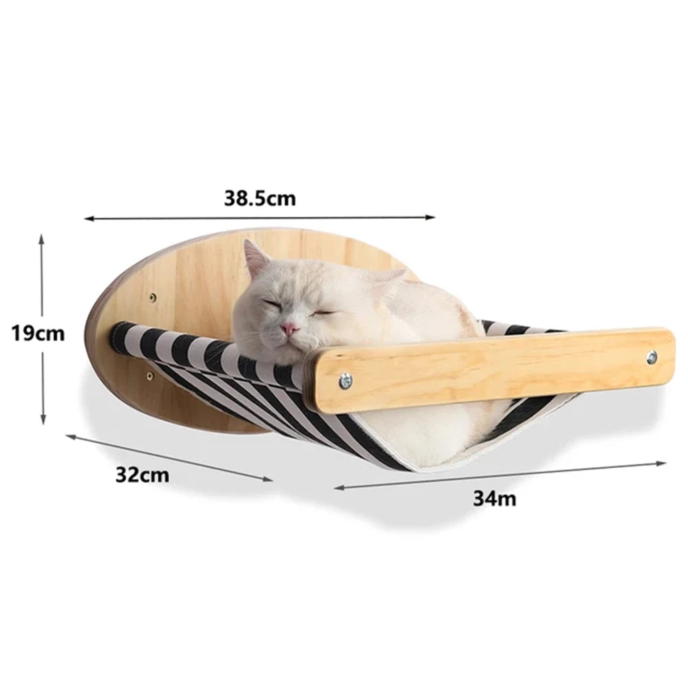 Wall Mounted Cat Tree with Sisal Scratching Post, Climbing Ladder, Jumping Platform and Hammock, creating a fun place for cats!
