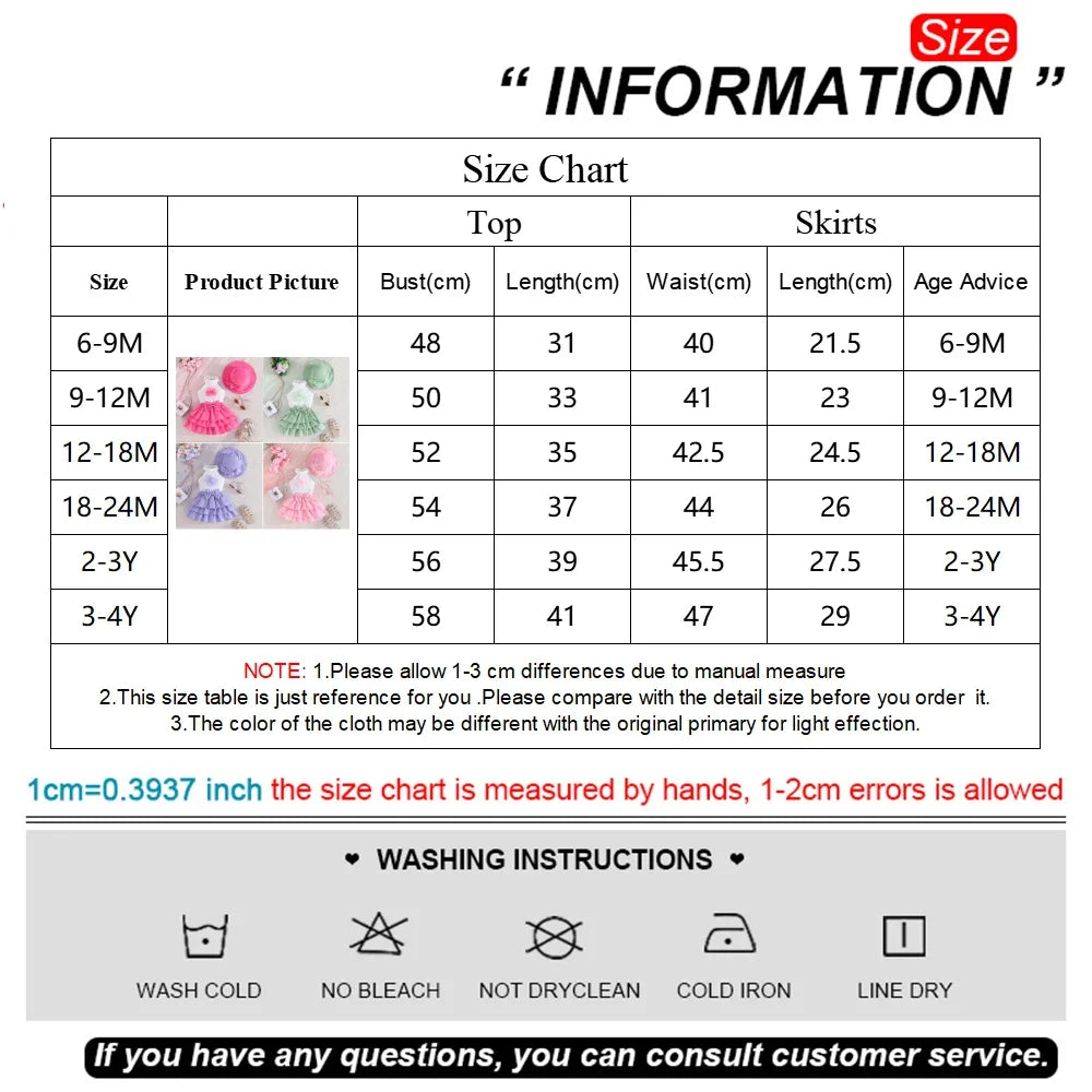 Toddler Girl Outfit Sets Sleeveless Turtleneck Fixed Flower T-shirt+Layered Skirt+Sun Hat Summer 3pcs Sets For Baby Girl Clothes
