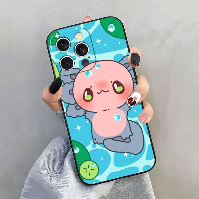 Soft Silicone Phone Case for iPhone 15 16 17 Pro Max Axolotl Cartoon Cute Shell 17E 16E 14 Plus 13 Mini 12 11 Air 7 SE 8 Cover