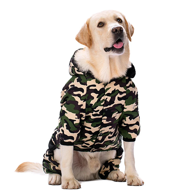 Male Dog Clothes Autumn Winter Camouflage Hooded Sweatshirt For Dogs Fleece Dog Long Sleeve Coat Thick Dog Onesie For Large Dogs