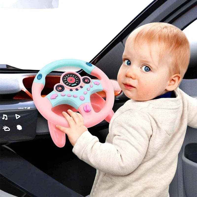 Toddler Steering Wheel Toy Backseat Travel Essentials with Lights Sounds Pretend Play Driving Simulator Educational Gift for Kid