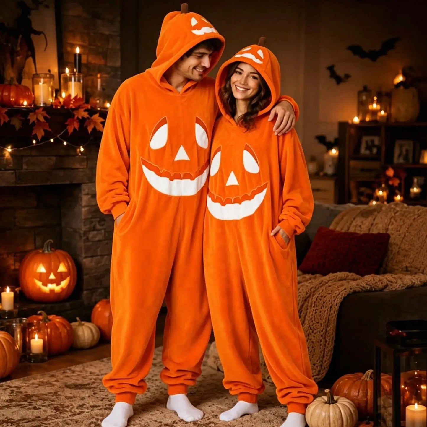 Halloween Pumpkin Costume Soft Breathable Hooded Jumpsuit Halloween Pumpkin Hooded Jumpsuit For Cosplay Concert Party Home