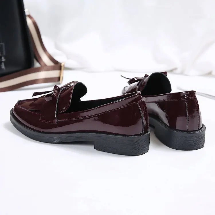 Black Patent Leather Women's Loafers Platform Slip on Shoes for Women 2025 New Spring British Tassel Casual Flats Shoes Woman