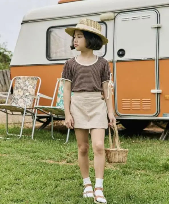 22316 Baby Summer Clothes 2024 Ins New Cotton and Linen Baby Girl's Skirt Short Leisure Crotch Button Mori Hot Pants