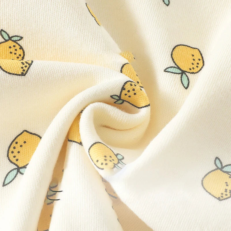  Fall Baby Pajamas Set 0-3Y Girls Lemon Printed Sleepwear 2Pcs Infant Boys Underwear High Waist Belly Protection Home Clothes