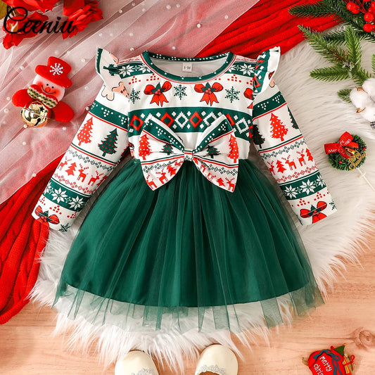 Baby Dress For New Year Green Tree Print Xmas Christmas Dress For Newborns Toddler My First New Year Girls Costumes
