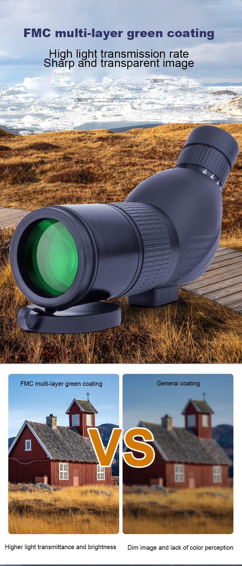 12-36X50 HD Zoom Monocular Spotting Scope Powerful Telescope Bak4 Prism Waterproof Anti-Fog for Outdoor Camping Bird Watching