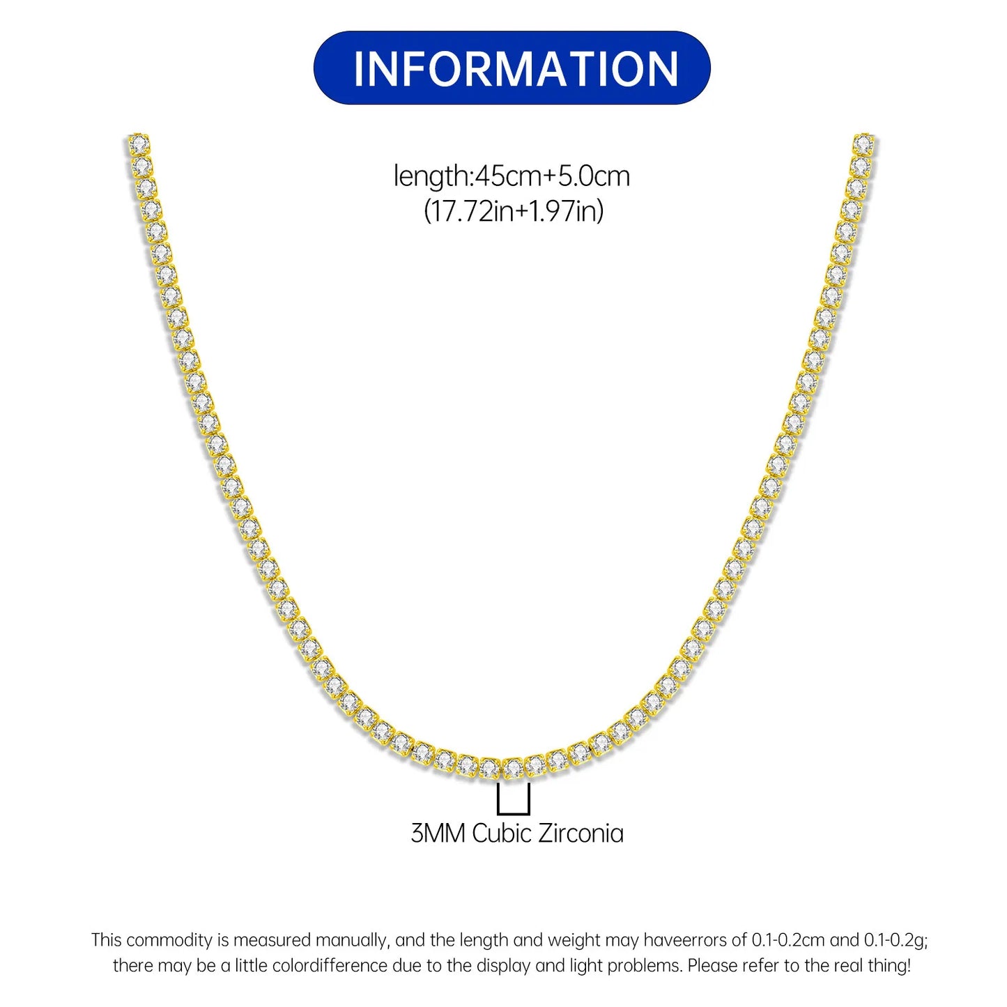 MISEFF S925 Sterling Silver Necklace 2mm & 3mm Cubic Zirconia Tennis Chain Necklace for Women Exquisite Jewelry Birthday Gift