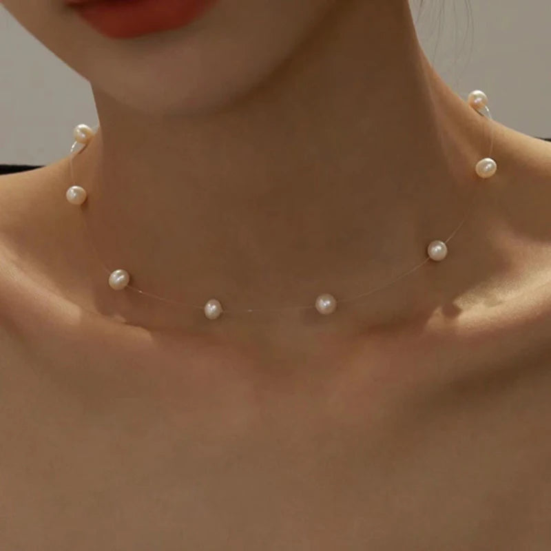 Elegant Cute  White Imitation Pearl Beads Choker Clavicle Chain Necklace For Women Wedding Jewelry Collar 2023 New