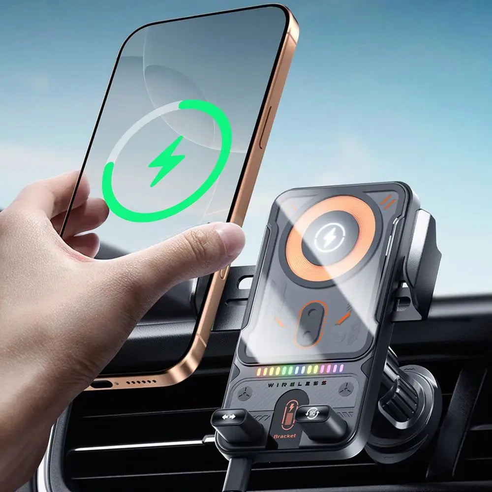 General Car Air Vent Electric Rotating Opening Closing Phone Holder 15W Wireless Charger Dualed Coil Smart Phones Fast Charging