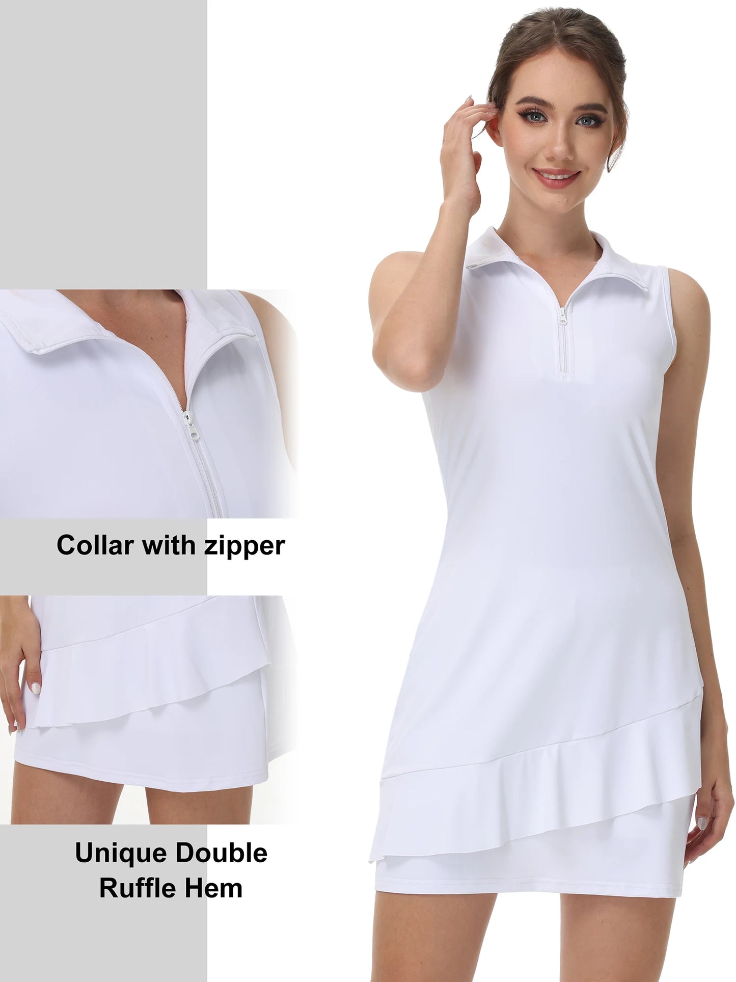 2Pcs Women Sleeveless Tennis Dress with Shorts, Breathable Golf Tennis Tank Skirt for Summer Sports Casual Wearing