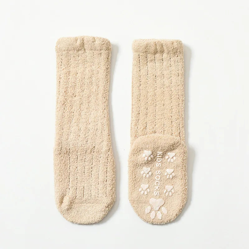 Winter Children Socks Non-slip Baby High Tube Socks Warm Plush Thicken Toddler Boys Girls Middle Tube Sock for 0-4 Year
