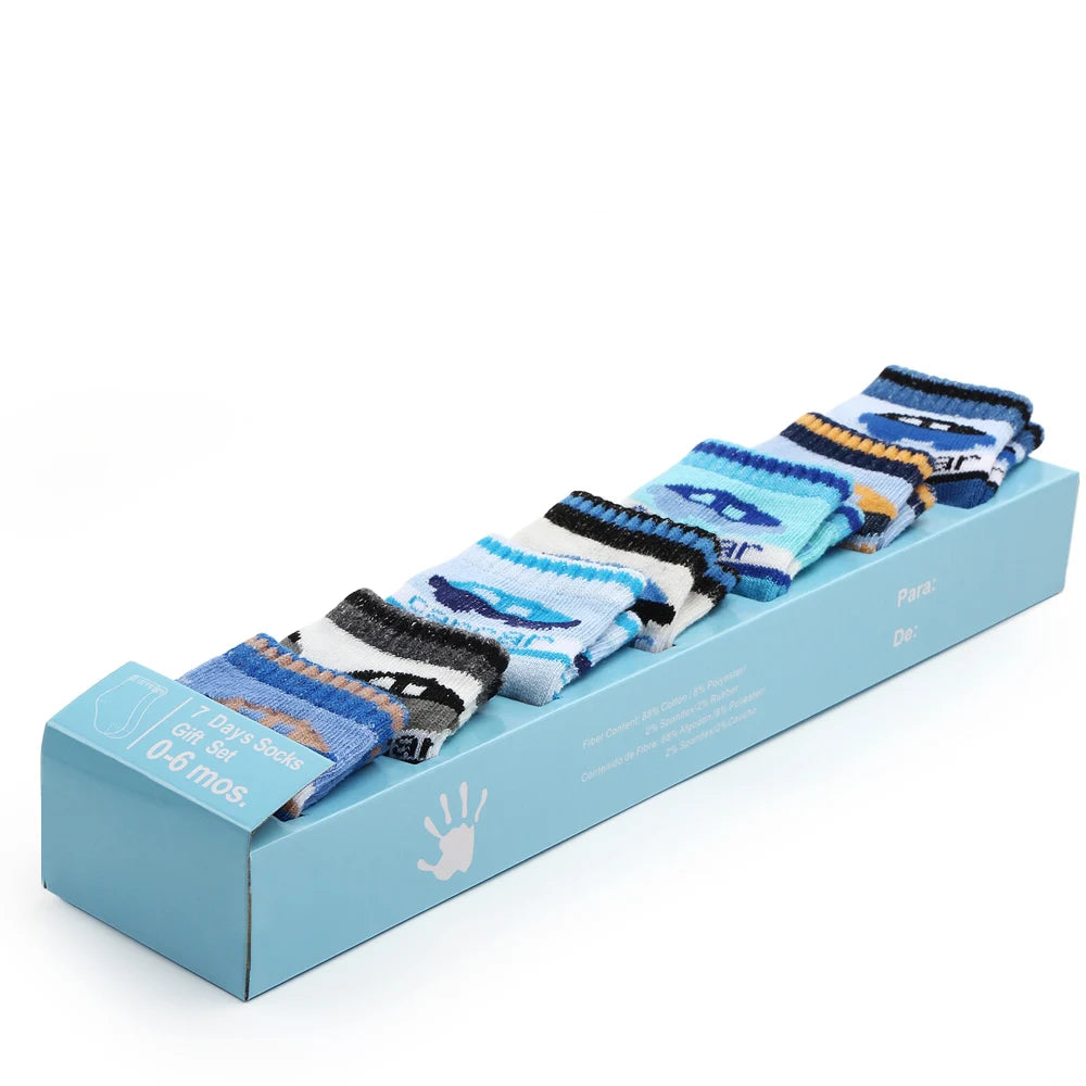 7 Pairs Set for Baby Socks Soft Cotton Cute Animal Smile Face Spring and Autumn for 0-6 Months Toddler Boys and Girls W0040W0052