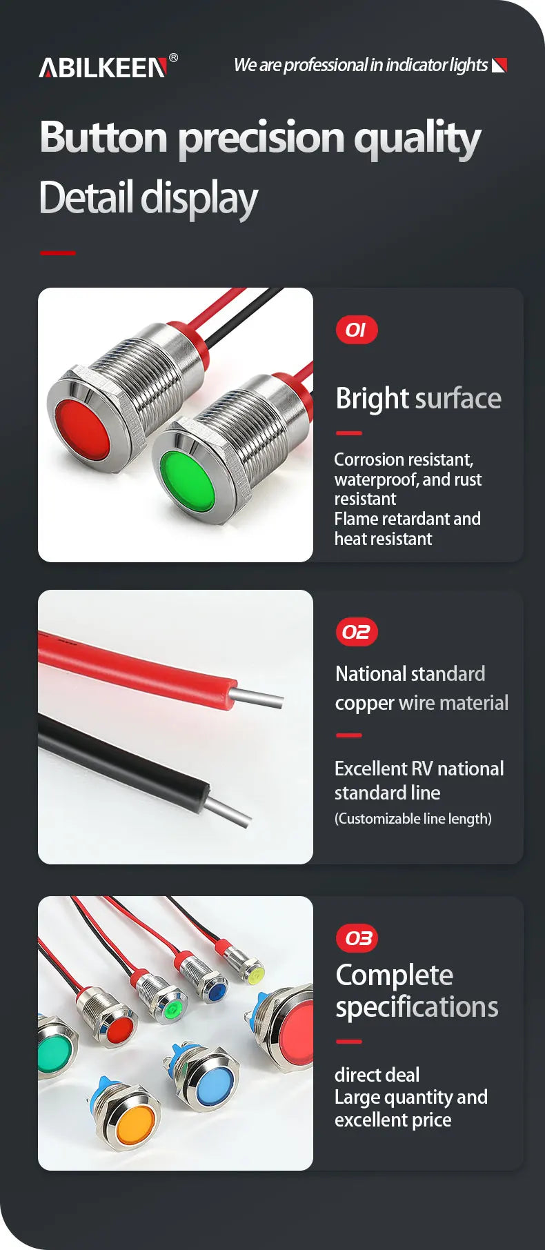ABILKEEN 20PCS 6MM Mini Industrial Signal Indicator Light 3-6V 12-24V 110V 220V  IP65 Waterproof Metal Pilot Light