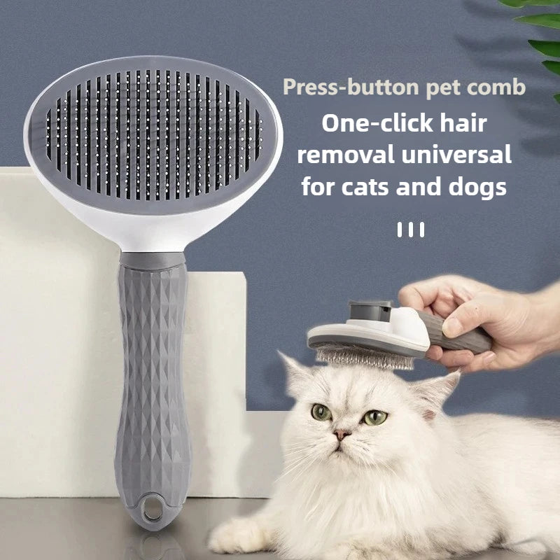 Pet hair removal comb self-cleaning cat grooming supplies cat anti-slip handle slicker brush dog cat hair removal accessories