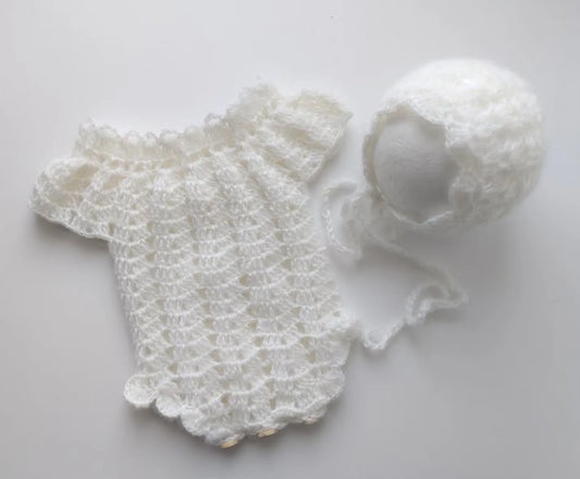 Newborn photography props  Crochet  mohair jumpsuits and hat suit
